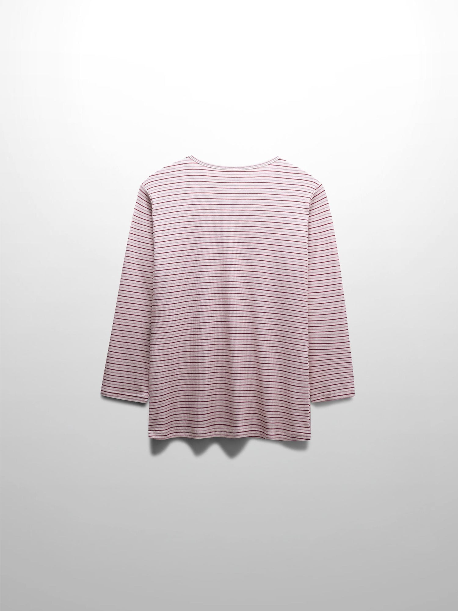 Ribbed Striped Crew 3/4 Sleeve-Pink/Raspberry