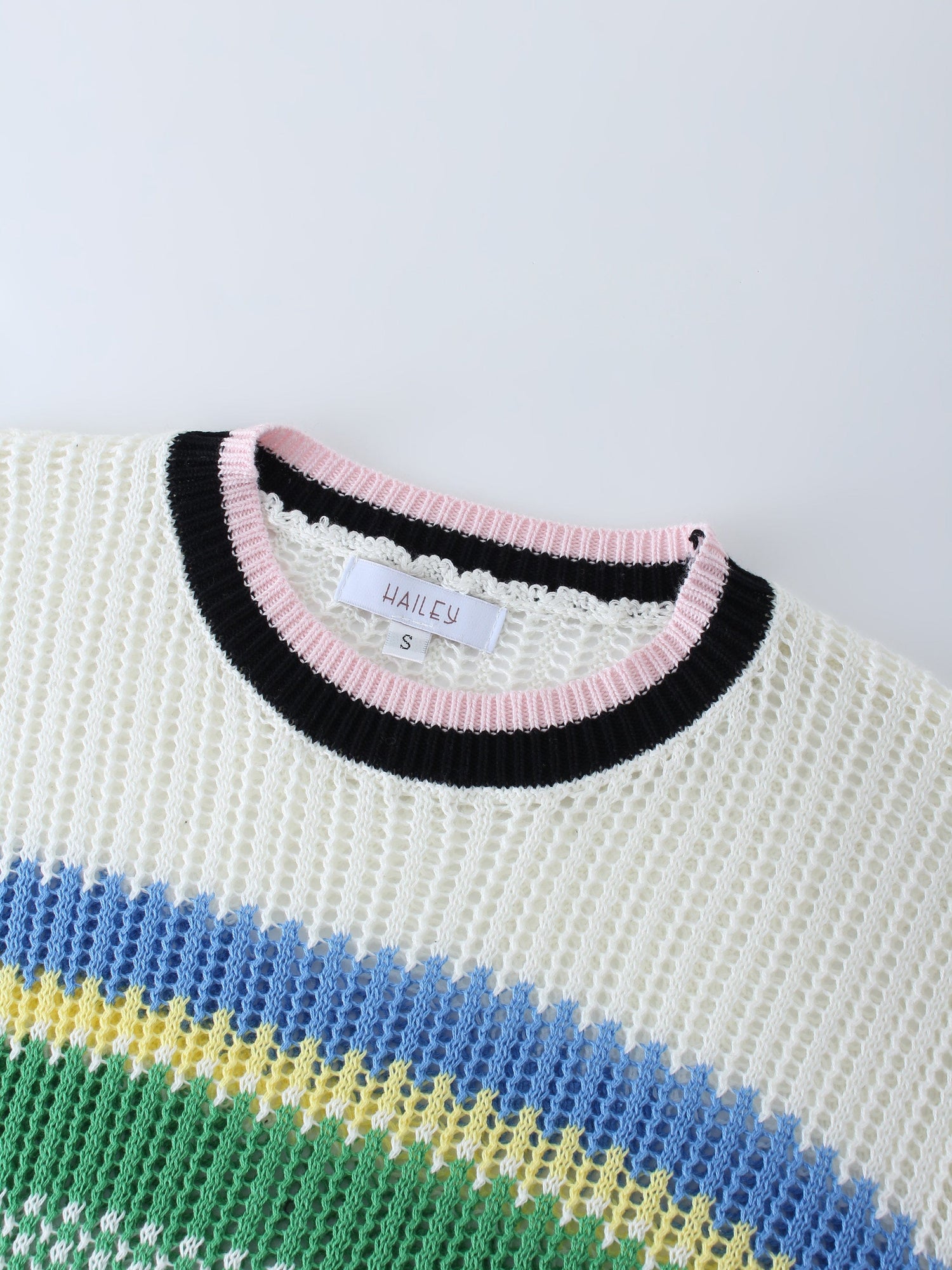 Mesh Striped Sweater-Light Blue/Yellow/Green