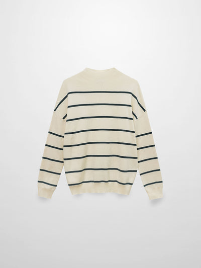 Mock Neck Thin Knit Sweater-Cream/Green