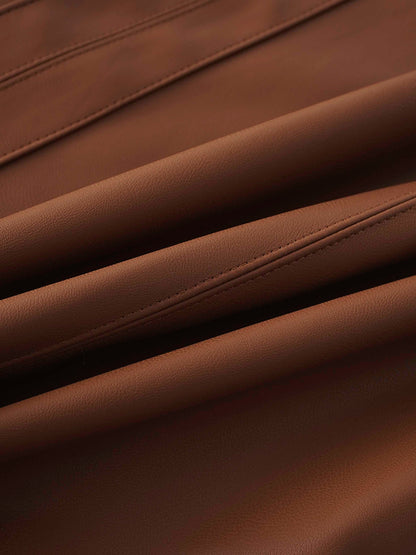 Faux Leather Seamed Jumper-Brown