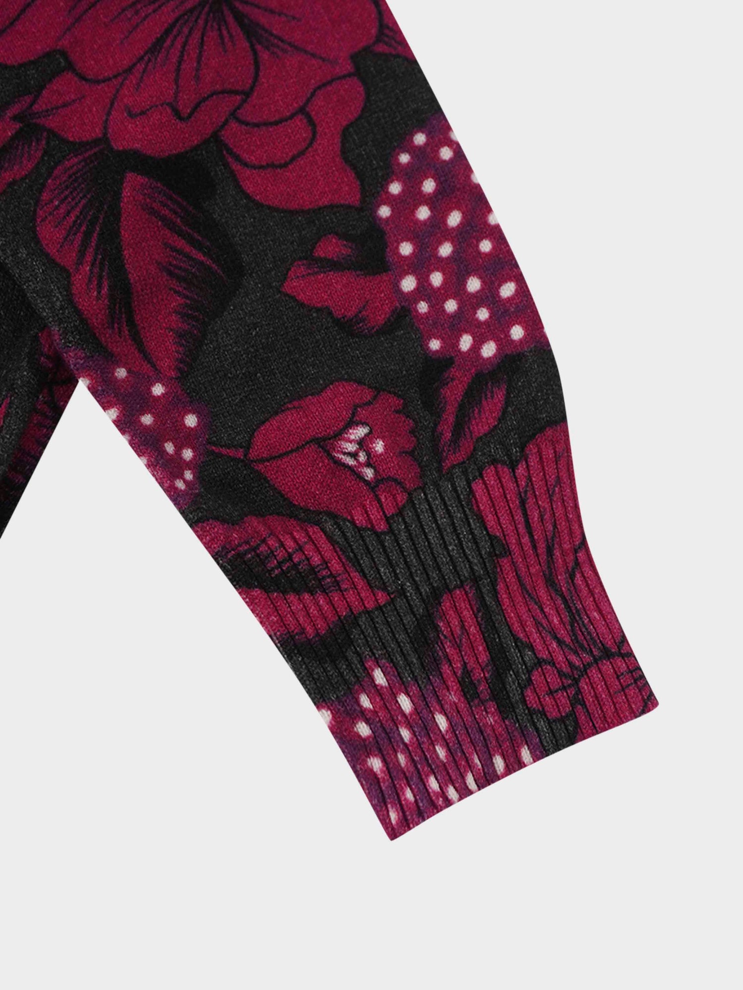 Thin Knit Turtleneck Sweater-Grey Pink Floral