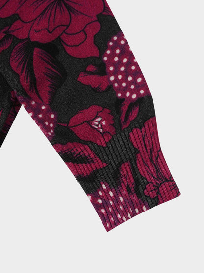 Thin Knit Turtleneck Sweater-Grey Pink Floral