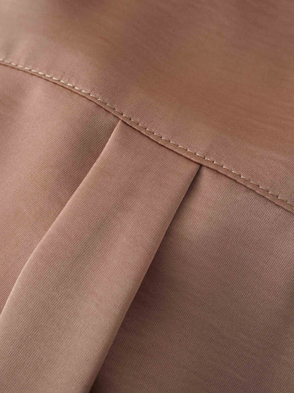 High/Low Faux Satin Crossover Top-Taupe