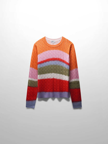 Printed Cable Knit Sweater- Striped Ombre
