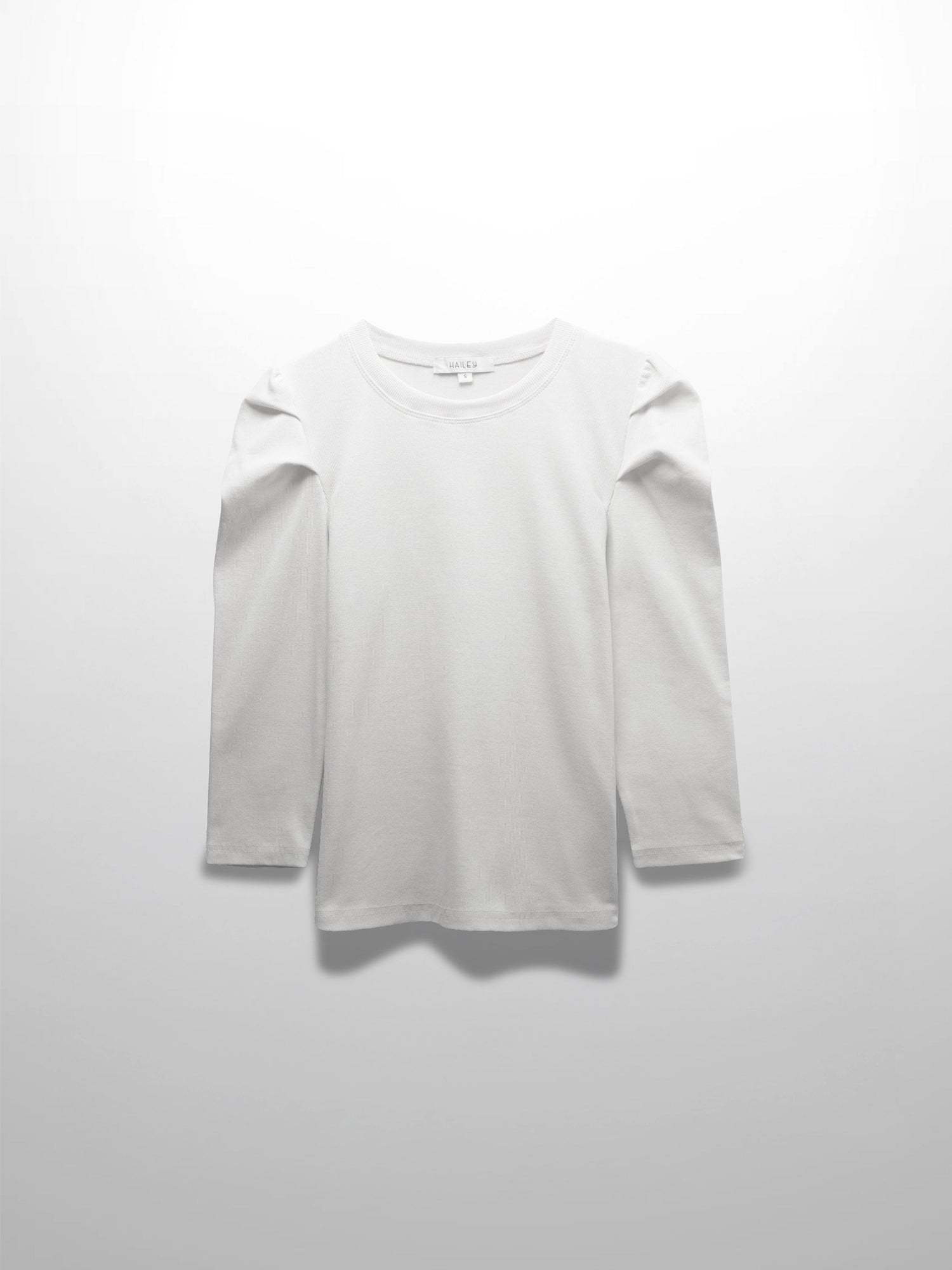 Ribbed Crew Neck Puff Sleeve Top-White