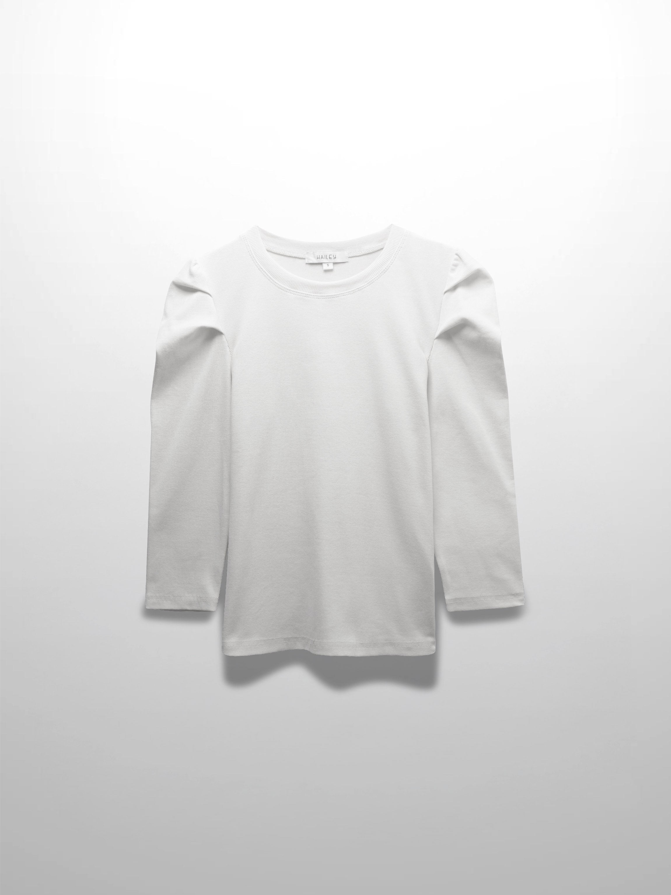 Ribbed Crew Neck Puff Sleeve Top-White