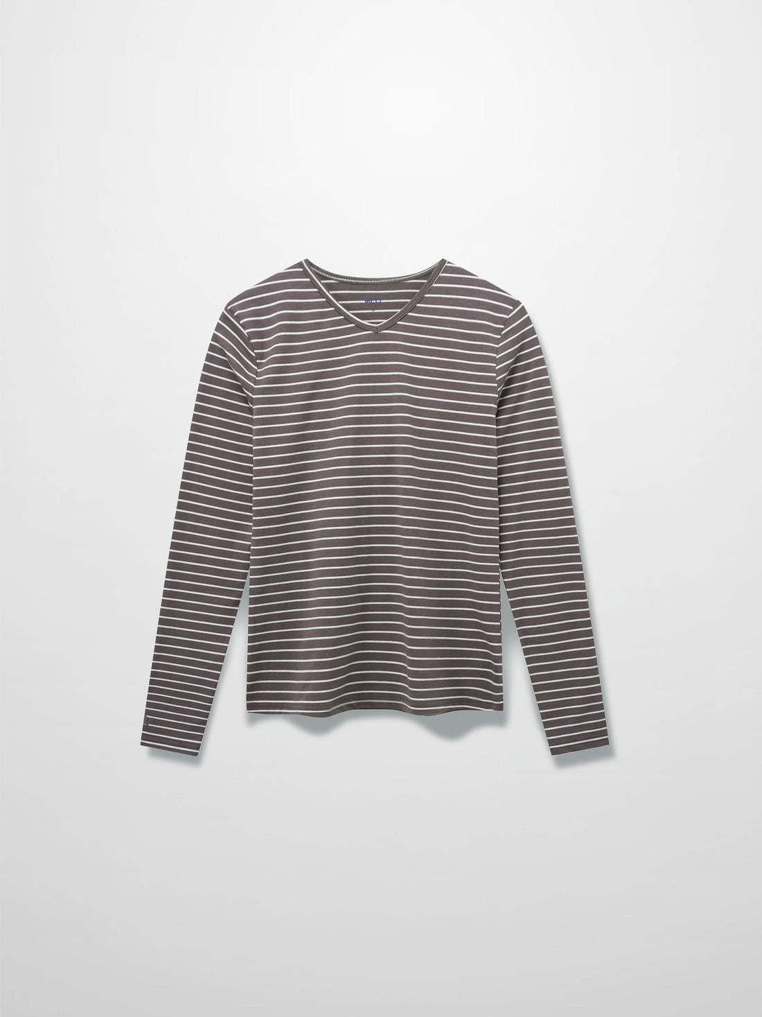 Flat Striped High V Long Sleeve-Grey/White