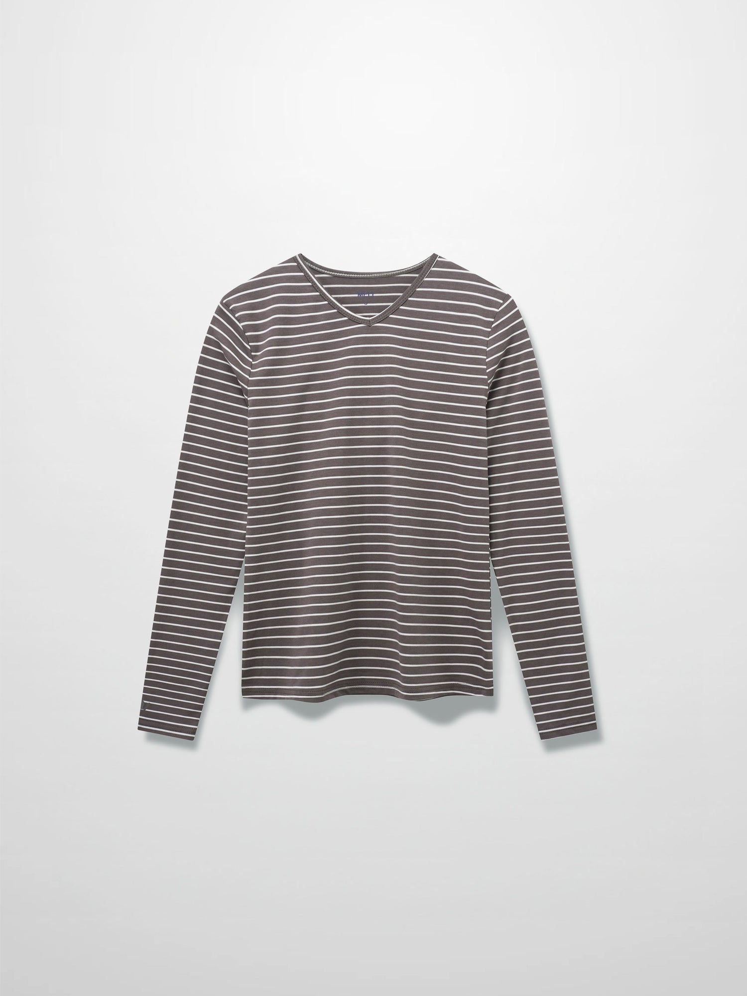 Flat Striped High V Long Sleeve-Grey/White