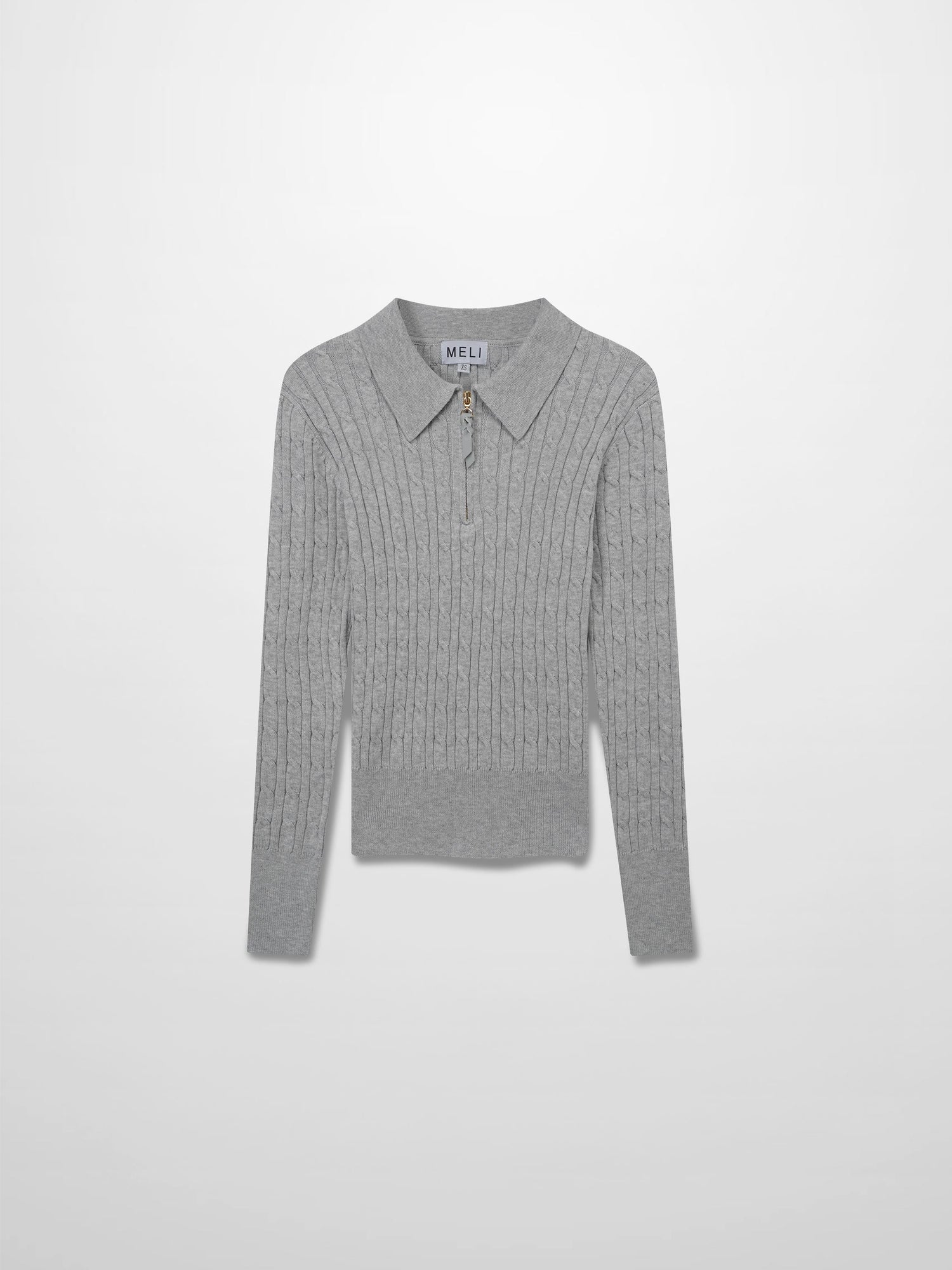 Leather Pull Half Zip Cable Polo-Heathered Grey