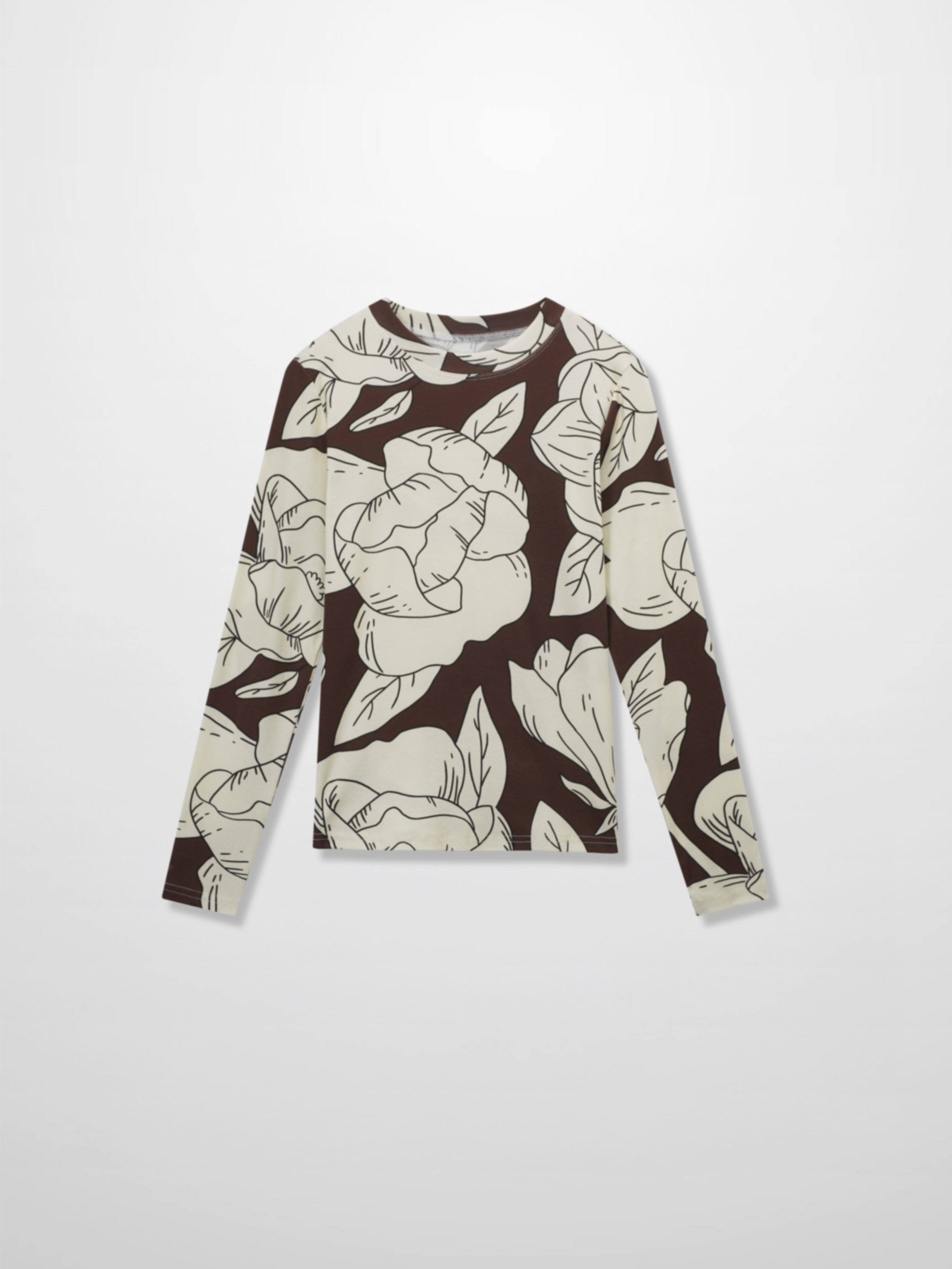 Basic Printed T-shirt-Oversized Floral Brown