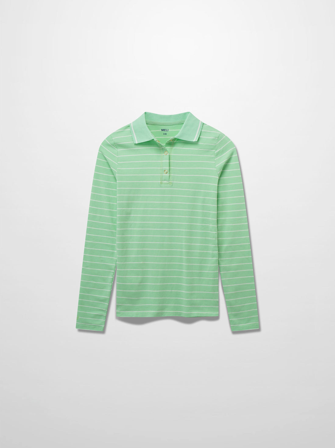 Striped Collar Snap Tee-Mint/White