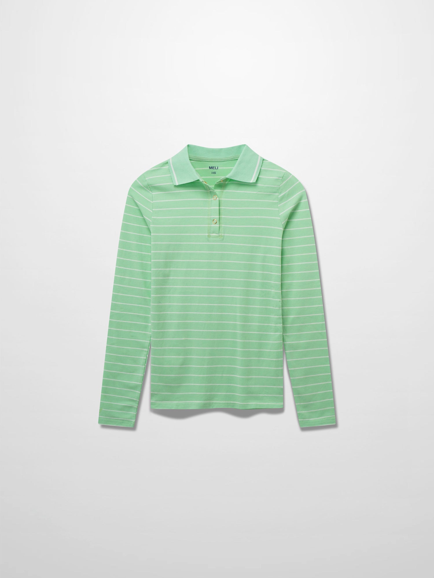 Striped Collar Snap Tee-Mint/White