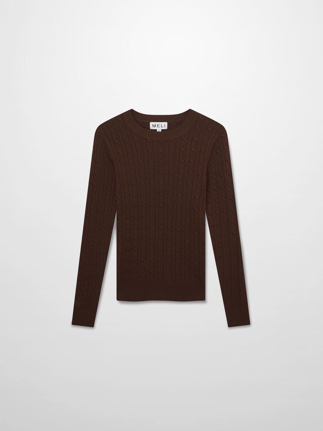 Crew Neck Cable Sweater-Brown
