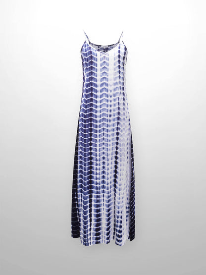 A-Line V Neck Slip Dress-Blue Tie Dye