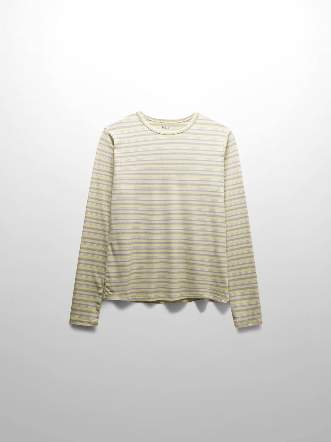 Multi Striped Ribbed Crew-Yellow