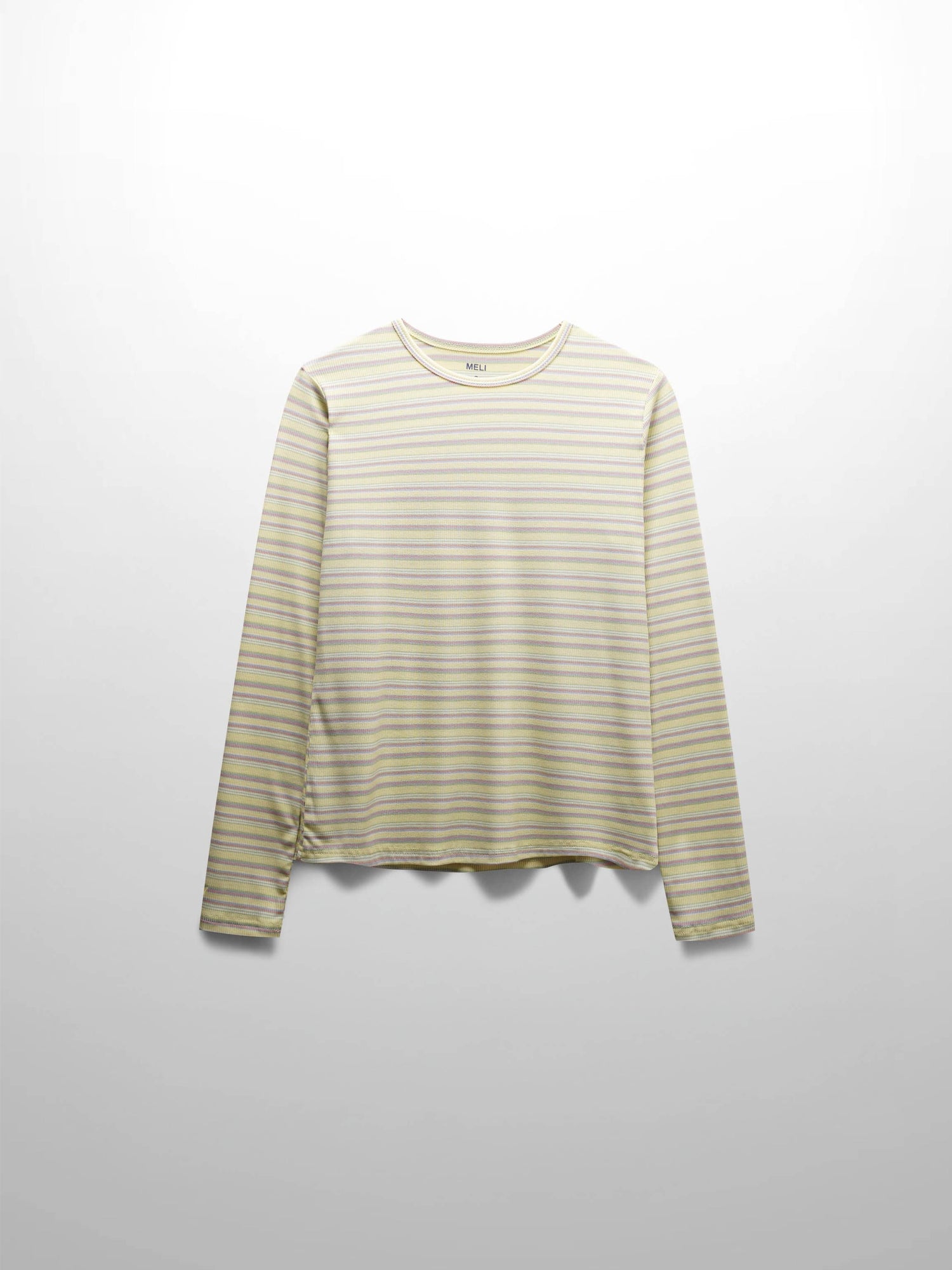 Multi Striped Ribbed Crew-Yellow