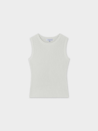Sleeveless Ribbed Crew-White