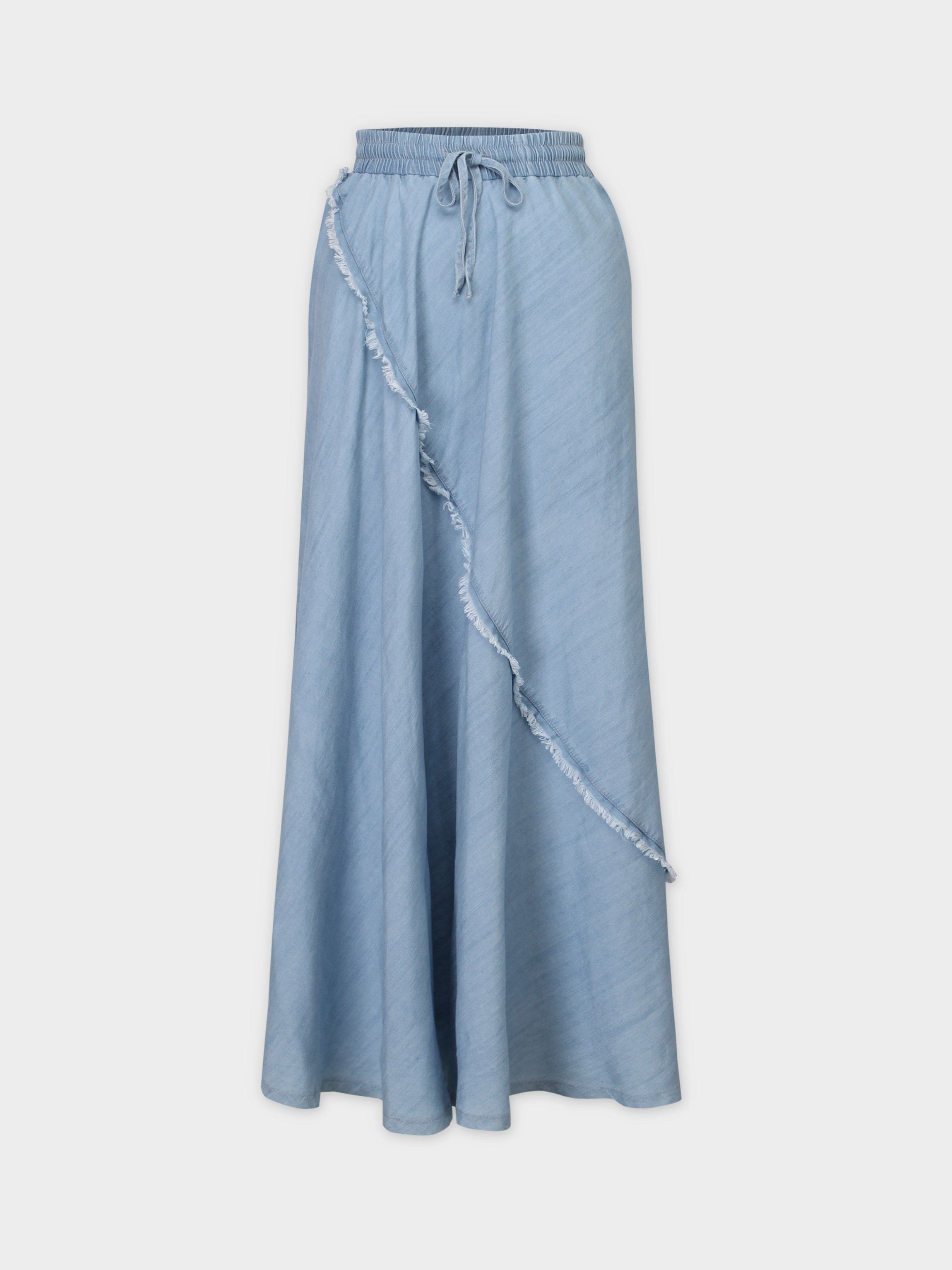 DRAWSTRING FRINGE SKIRT-DENIM