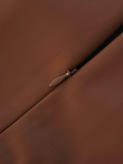 Faux Leather Seamed Jumper-Brown