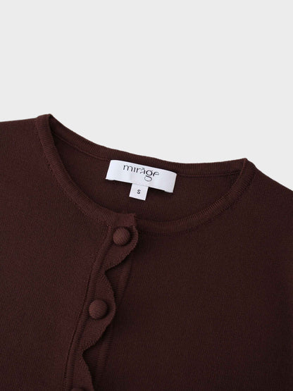 Scallop Edge Crew Cardigan-Brown