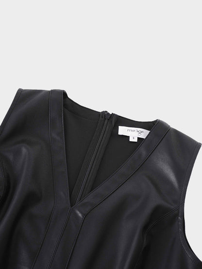 Faux Leather Seamed Jumper - Black