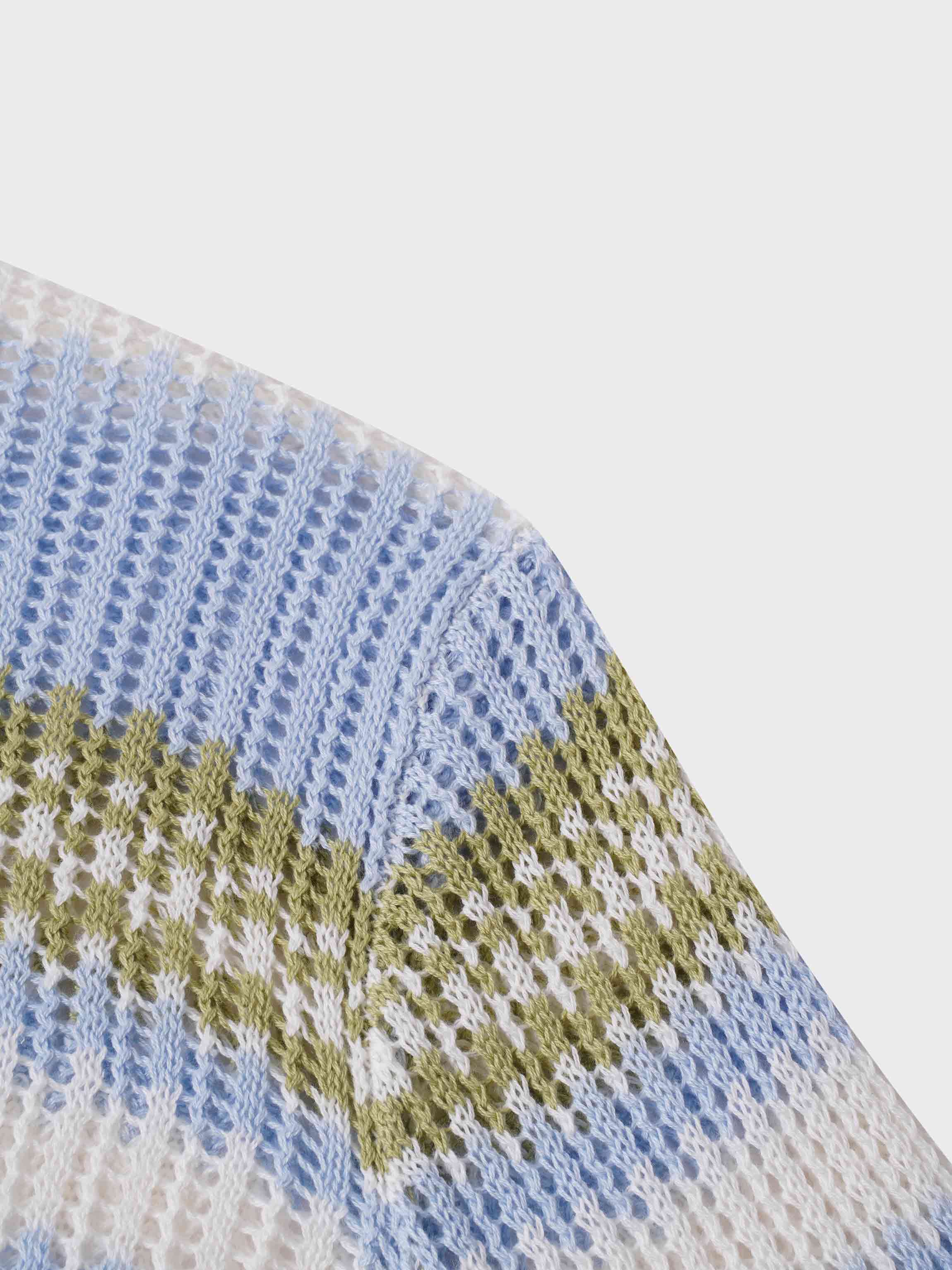 Mesh Striped Sweater-Light Blue/Lime Green