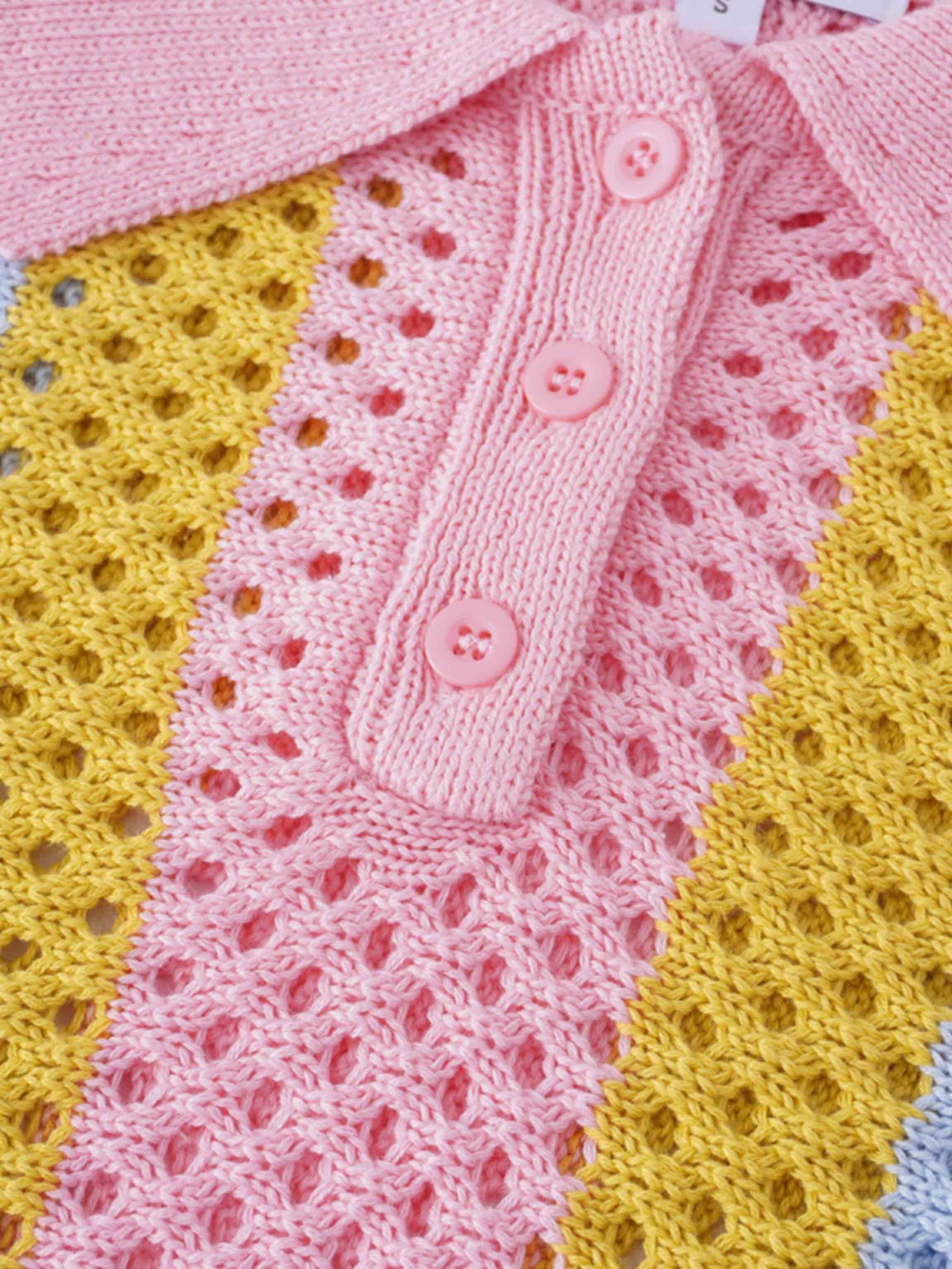 Mesh Striped Polo Sweater-Pink