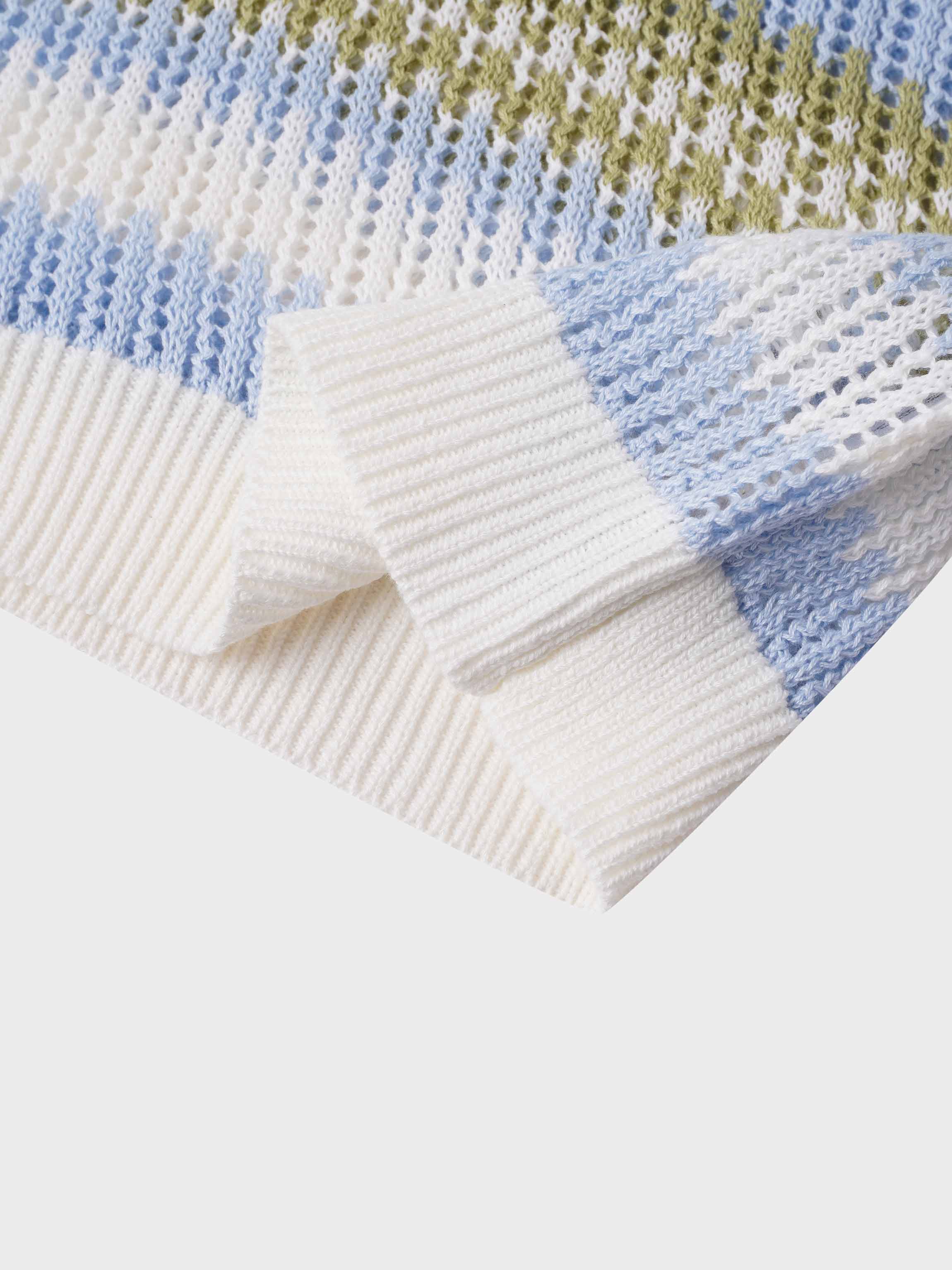 Mesh Striped Sweater-Light Blue/Lime Green