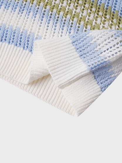 Mesh Striped Sweater-Light Blue/Lime Green