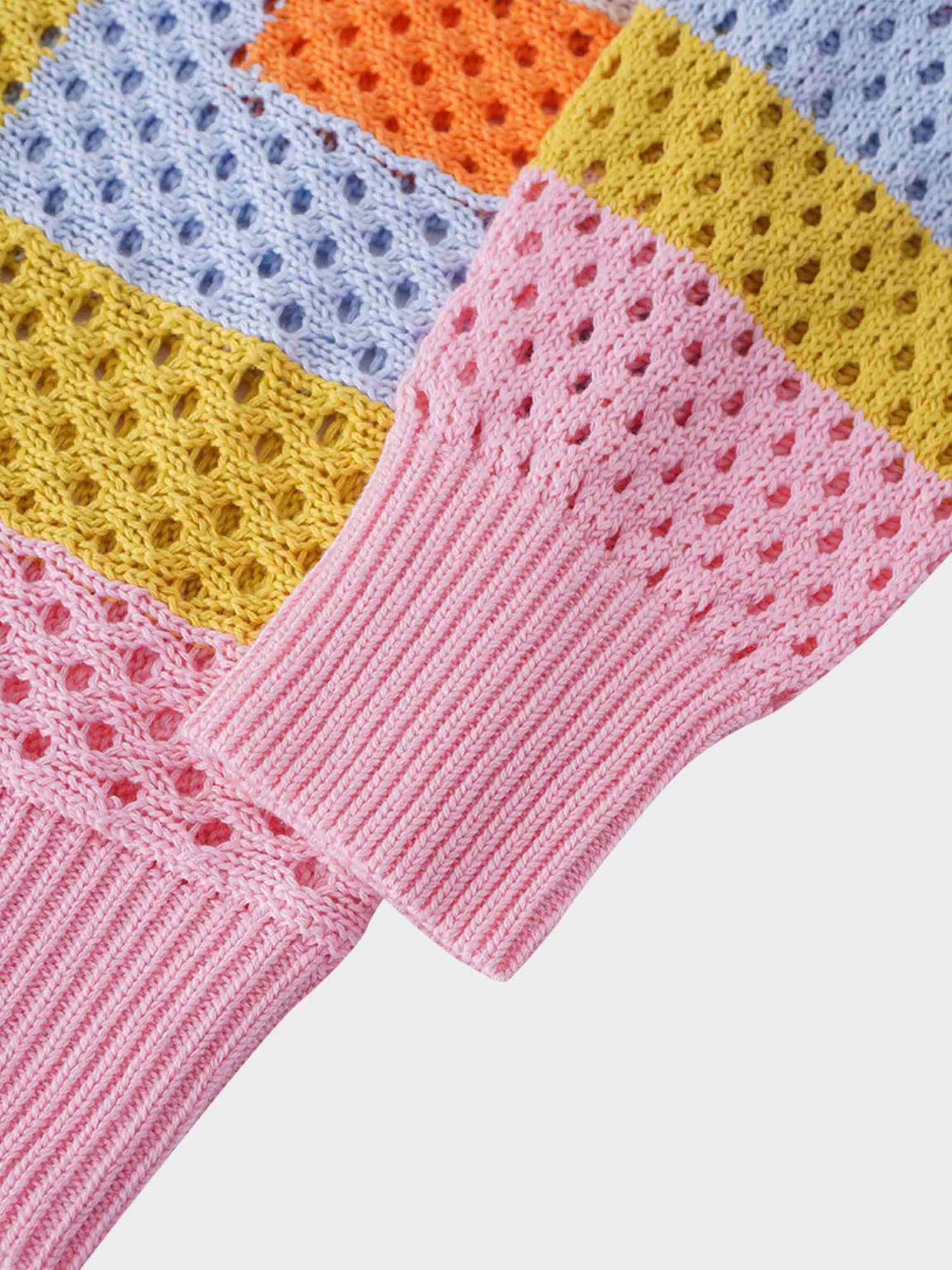 Mesh Striped Polo Sweater-Pink