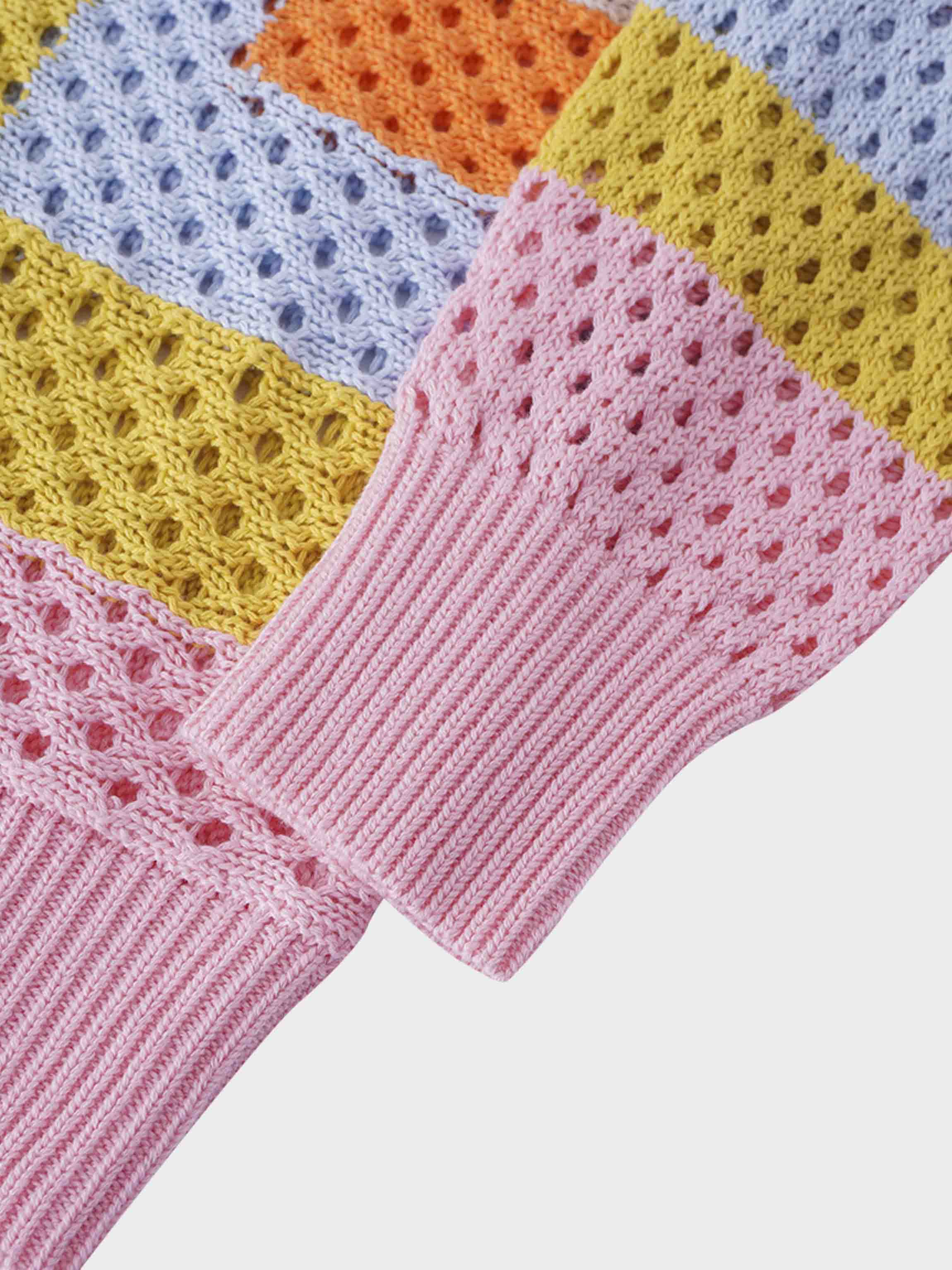 Mesh Striped Polo Sweater-Pink