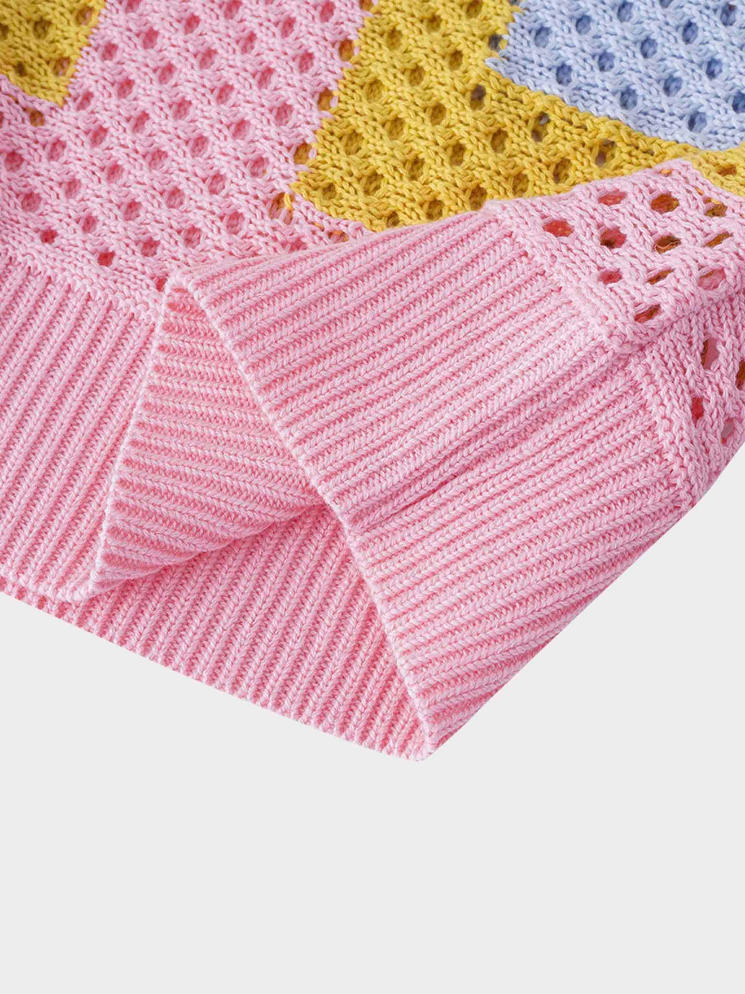 Mesh Striped Polo Sweater-Pink