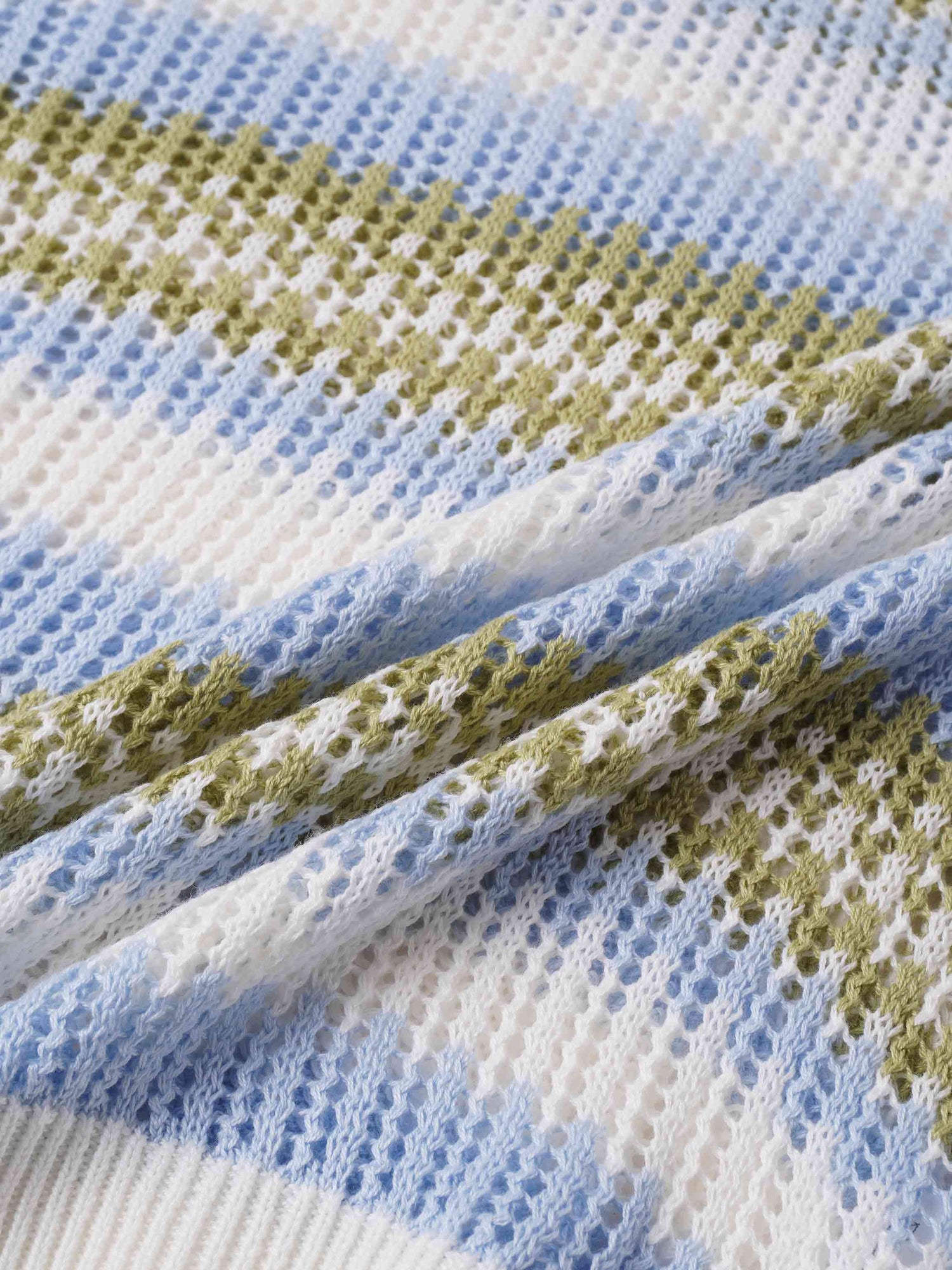 Mesh Striped Sweater-Light Blue/Lime Green