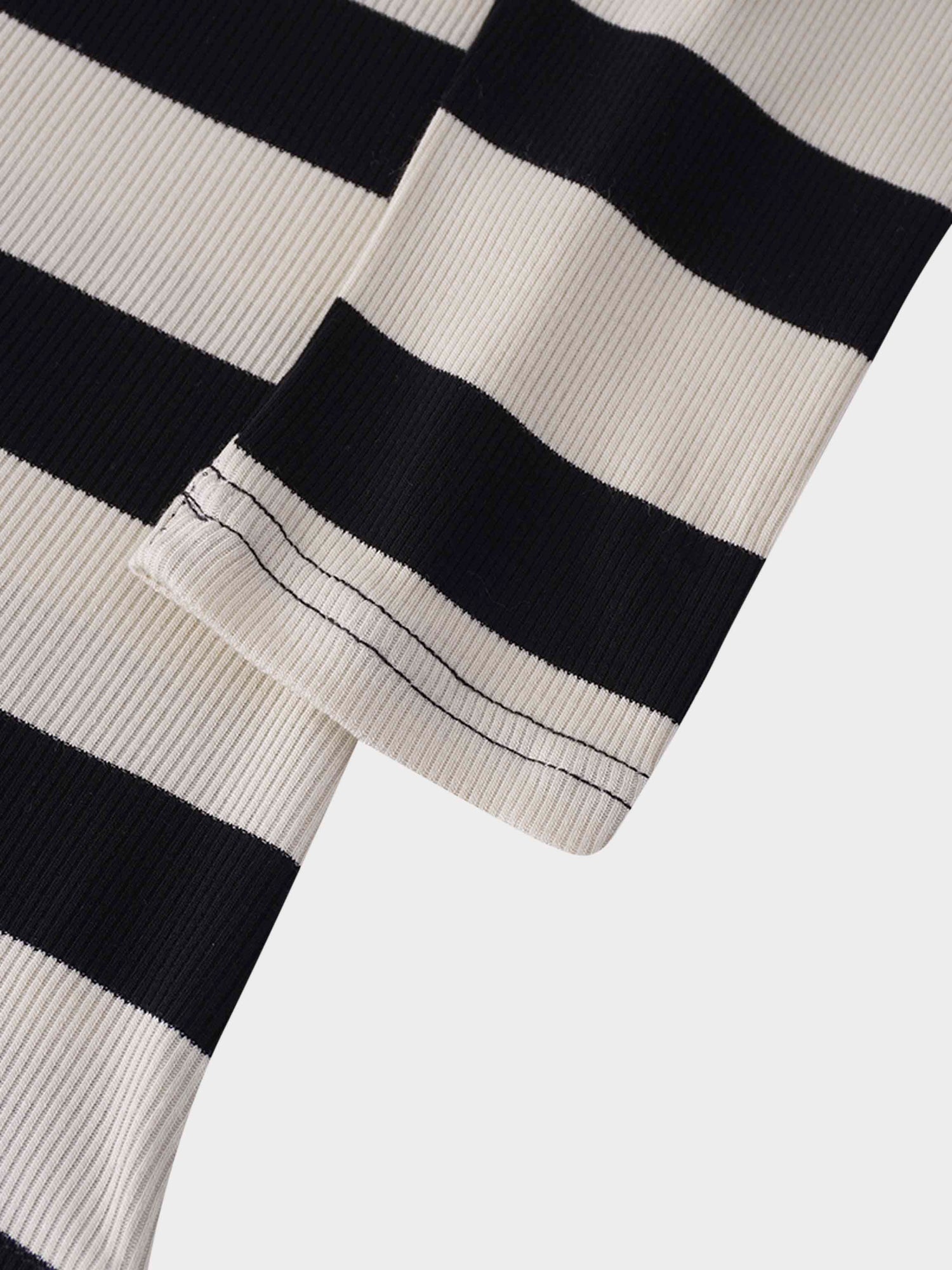 Ribbed Striped High V Tee Long Sleeve-Tan/Black