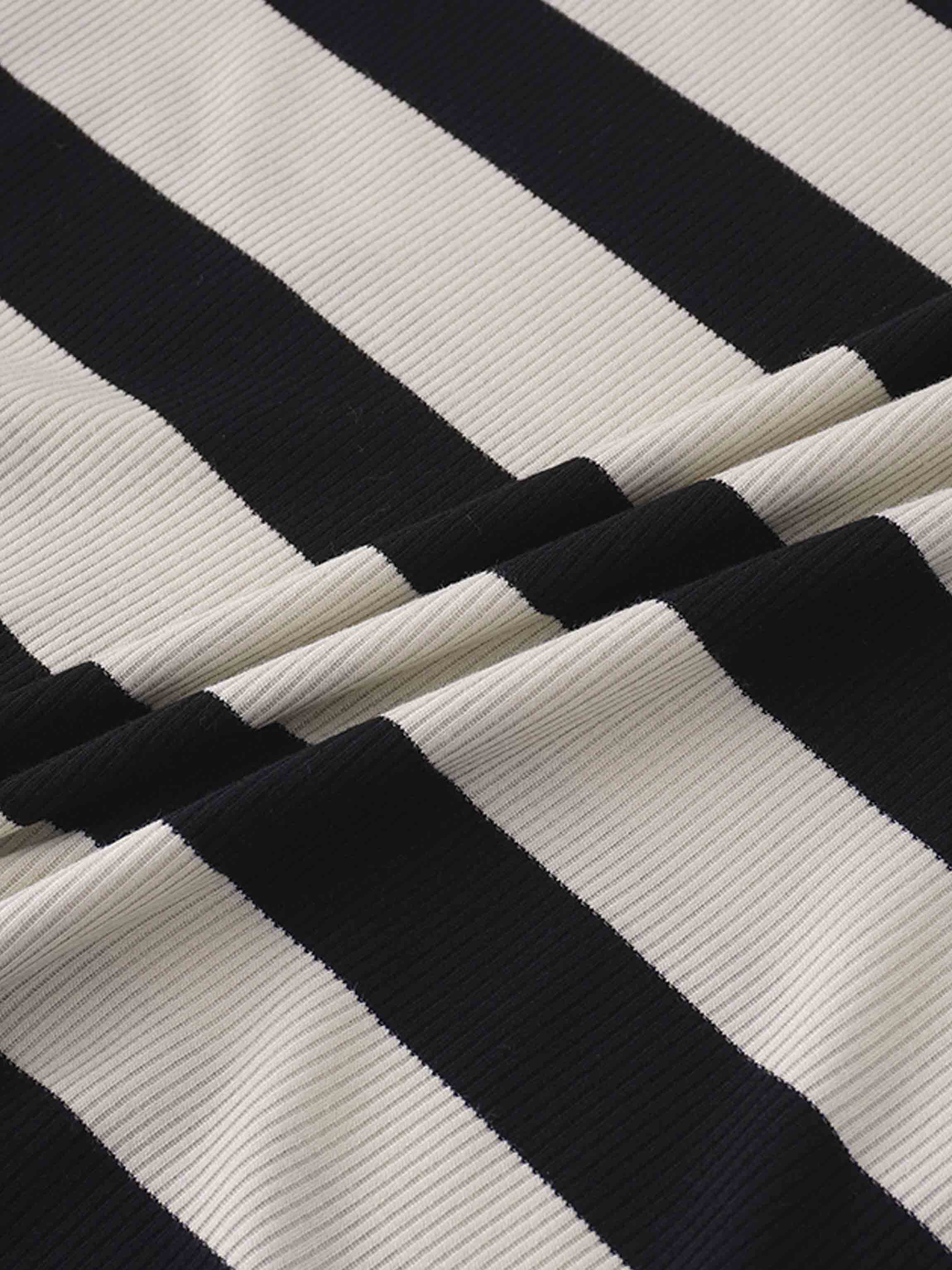 Ribbed Striped High V Tee Long Sleeve-Tan/Black