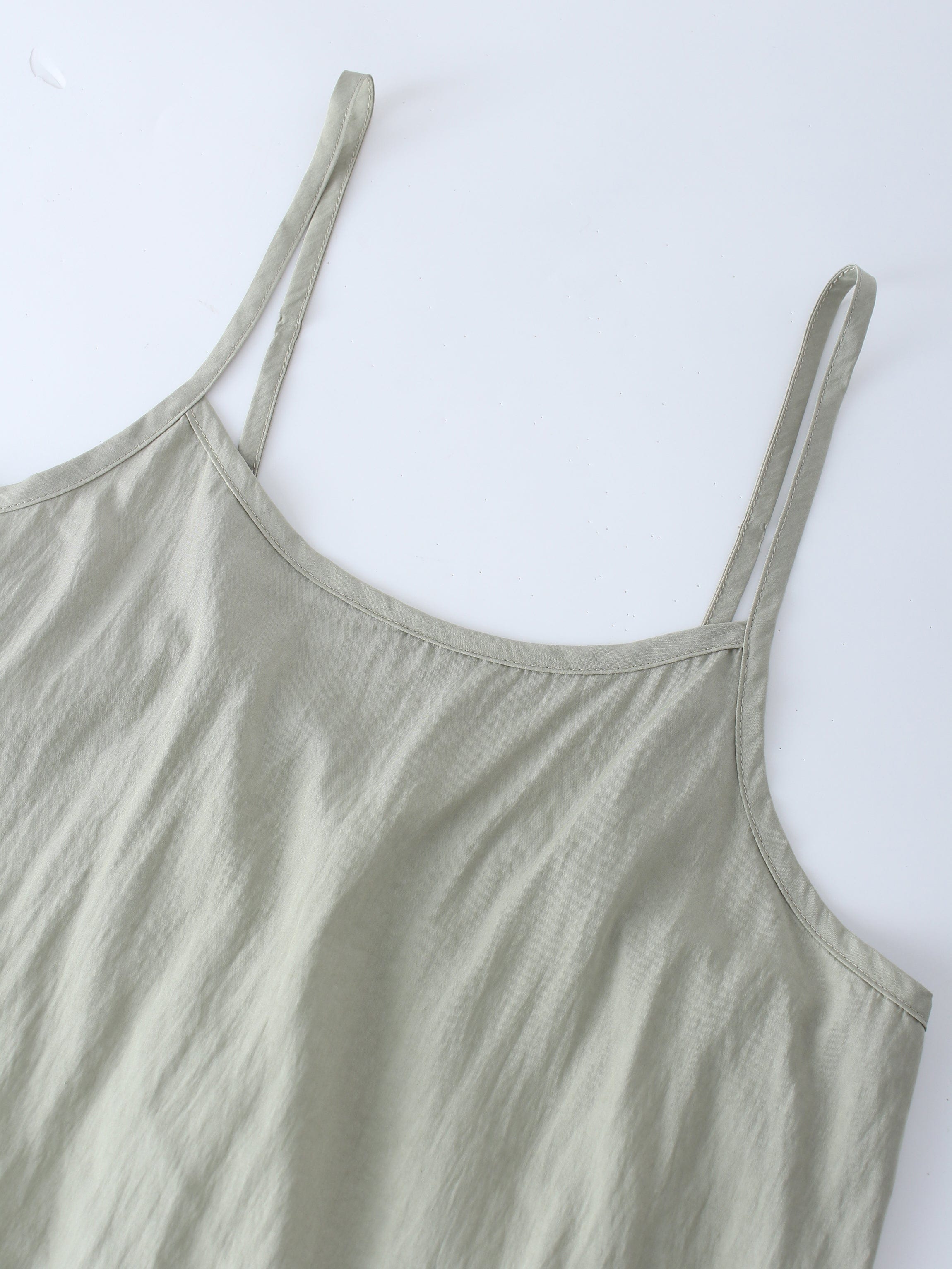 Crinkle Cotton Slip Dress-Olive