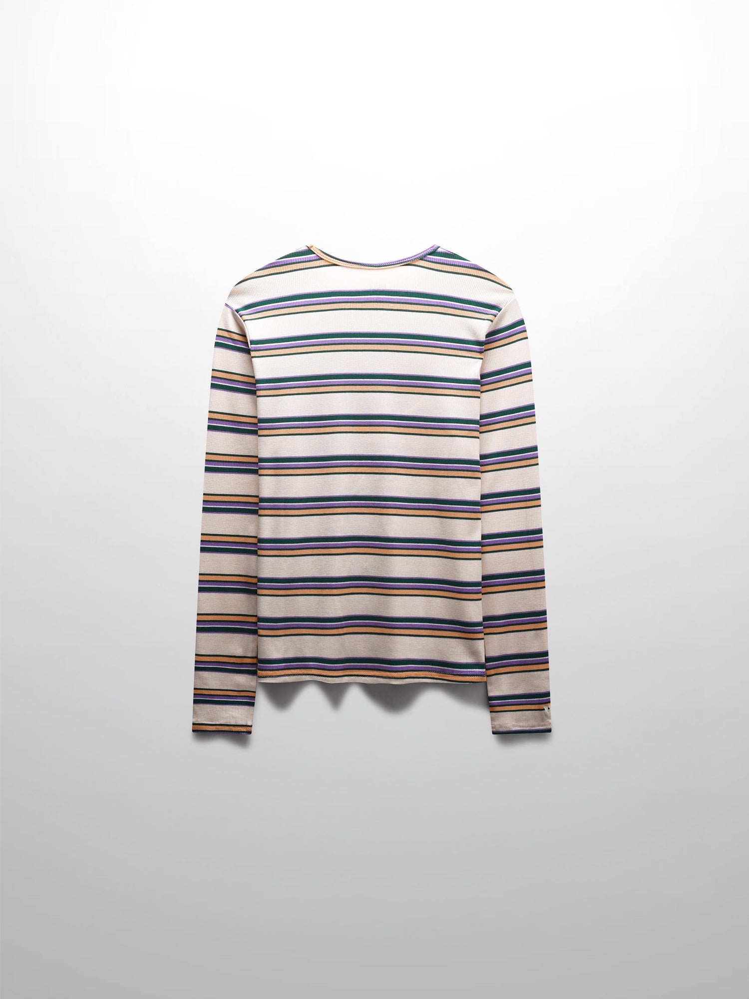 Ribbed Striped High V Tee Long Sleeve-Peach/Green