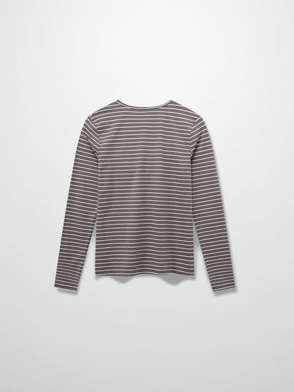 Flat Striped High V Long Sleeve-Grey/White
