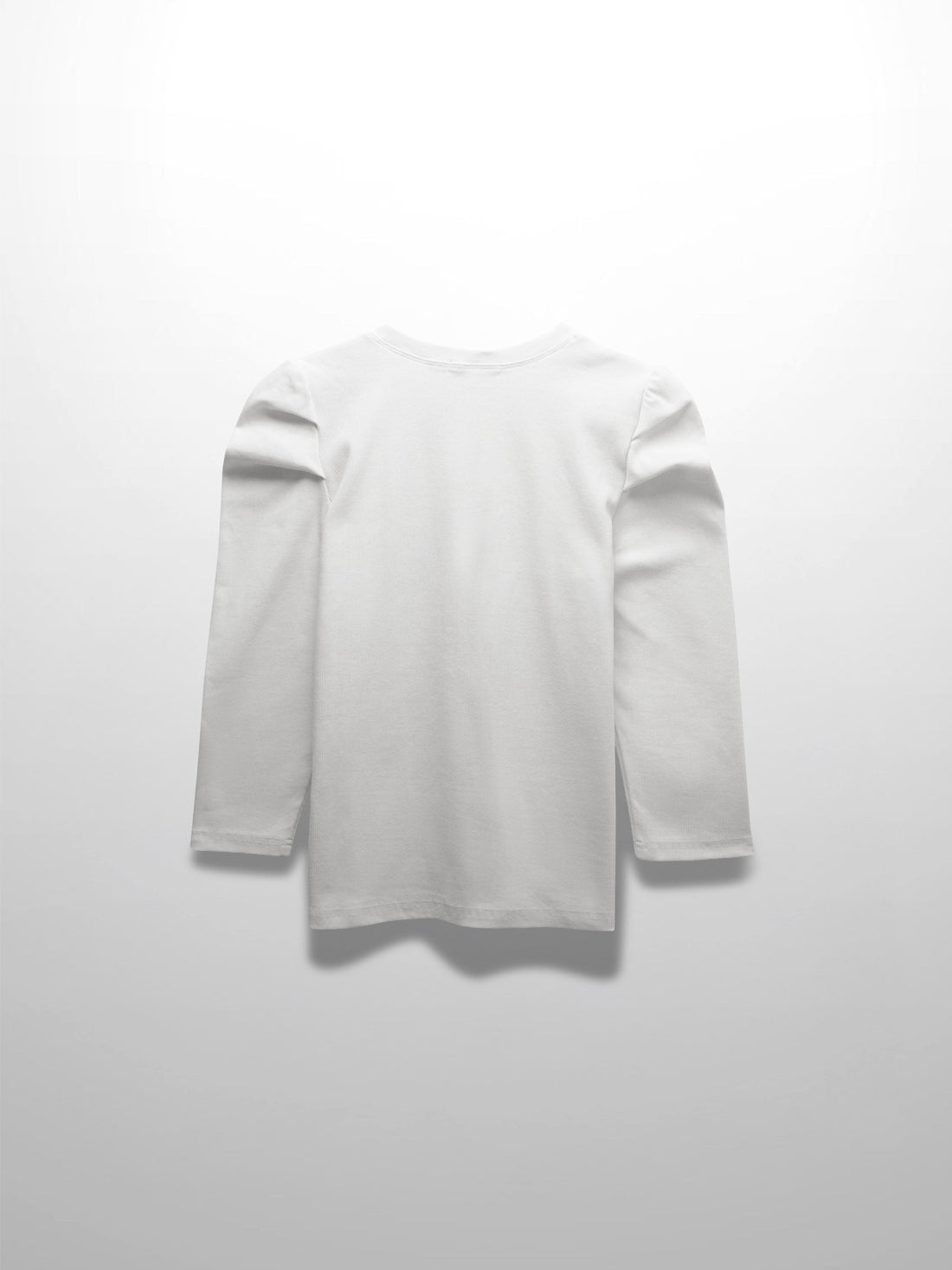 Ribbed Crew Neck Puff Sleeve Top-White