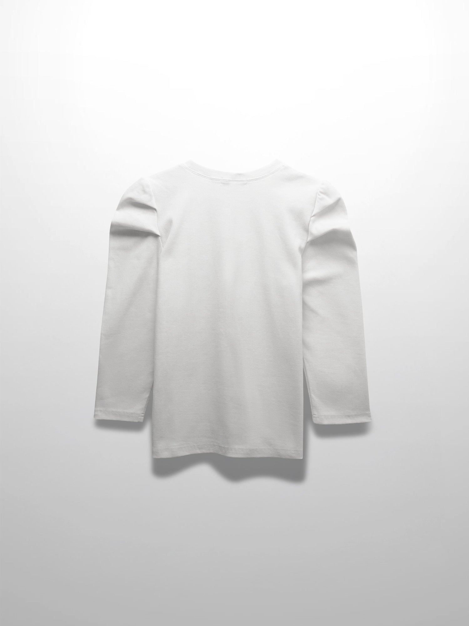 Ribbed Crew Neck Puff Sleeve Top-White