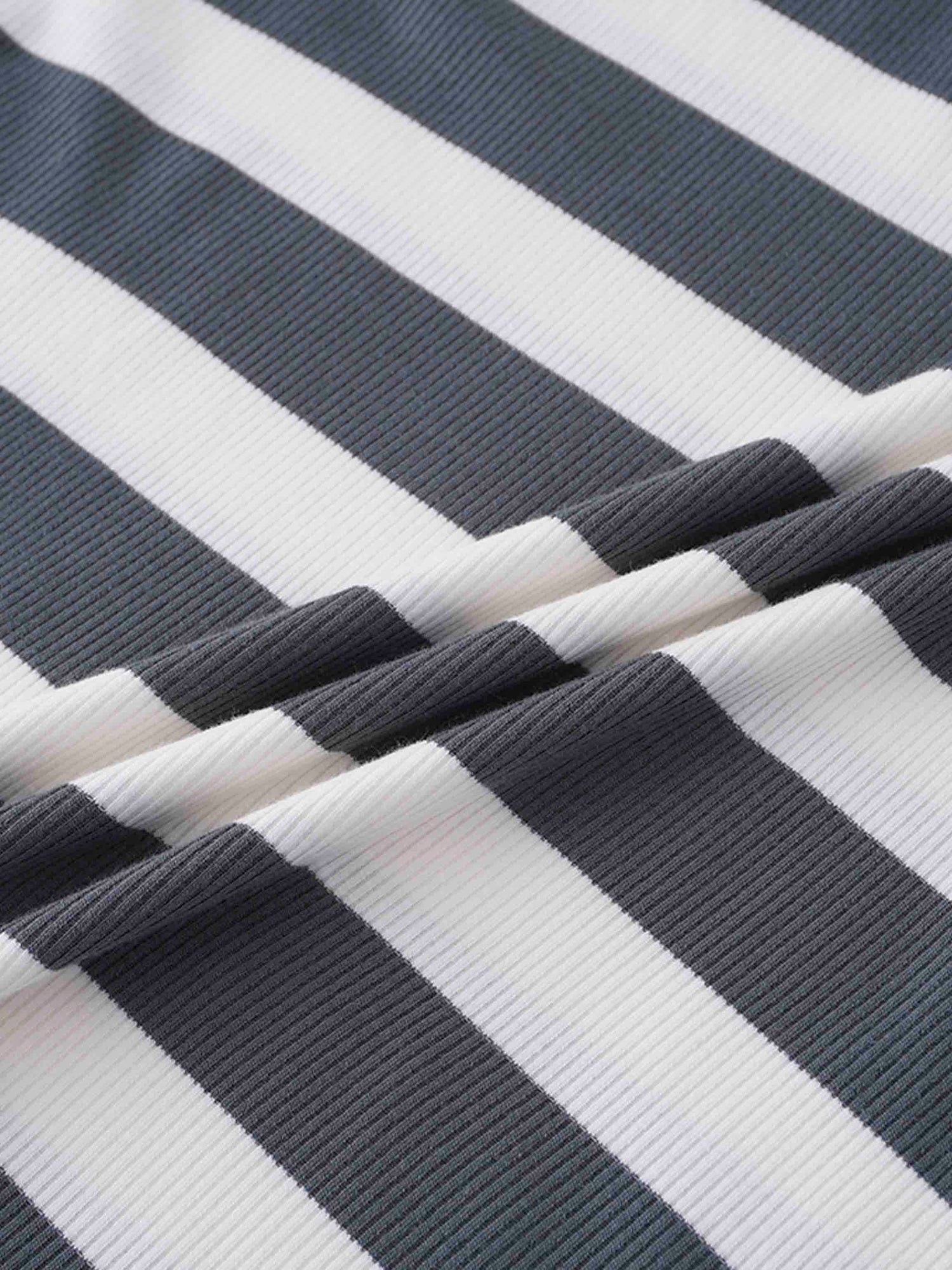 Ribbed Striped High V Tee Long Sleeve-Teal/Ivory