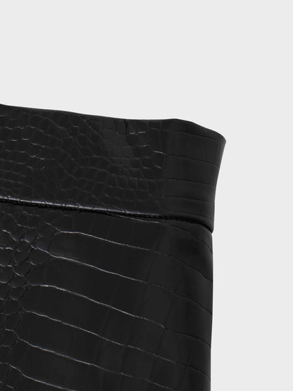 Croc Leather Skirt-Black