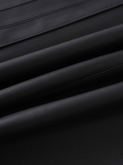 Faux Leather Seamed Jumper - Black