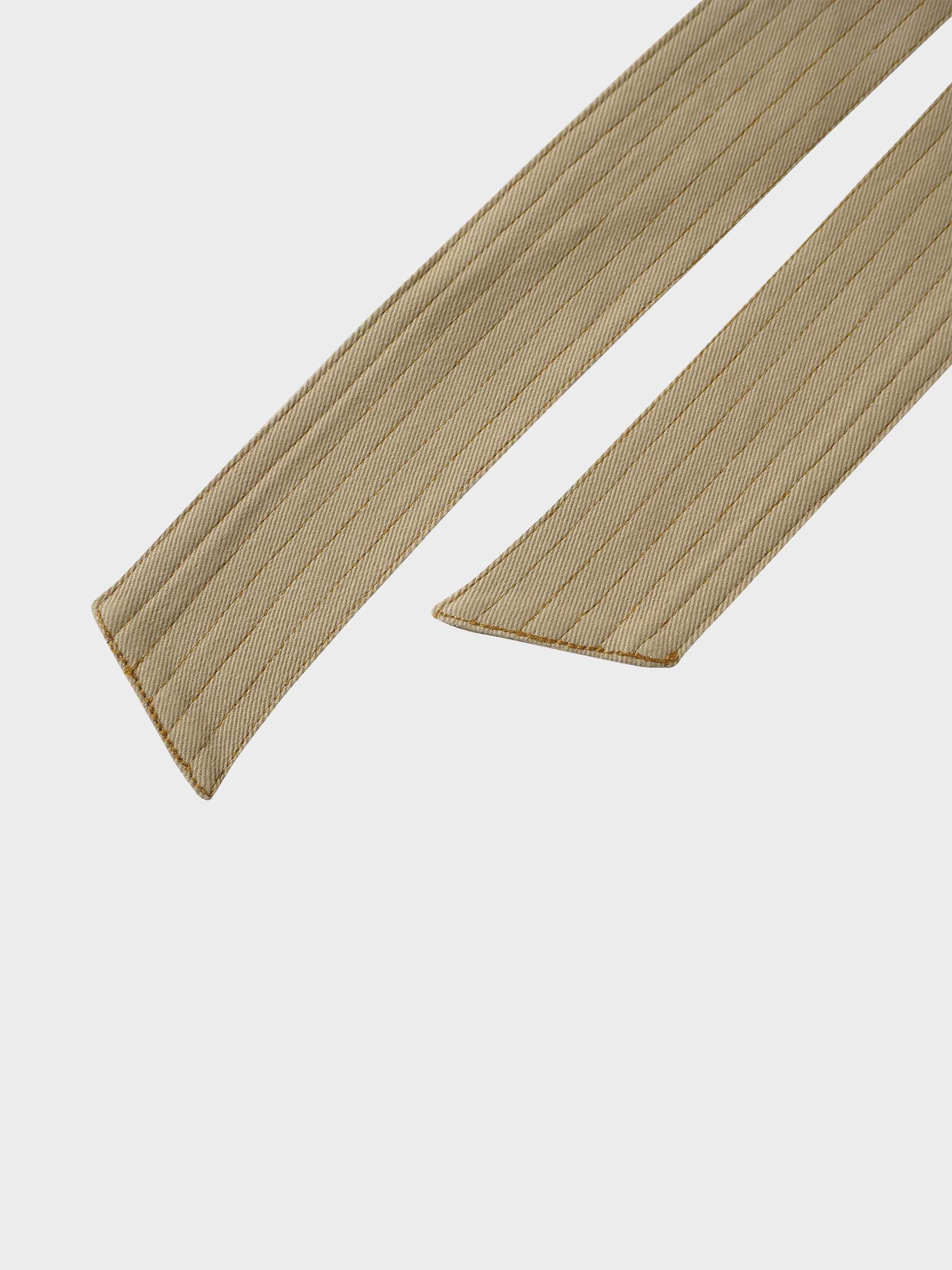 Stitched Tiered Belted Denim Skirt-Khaki