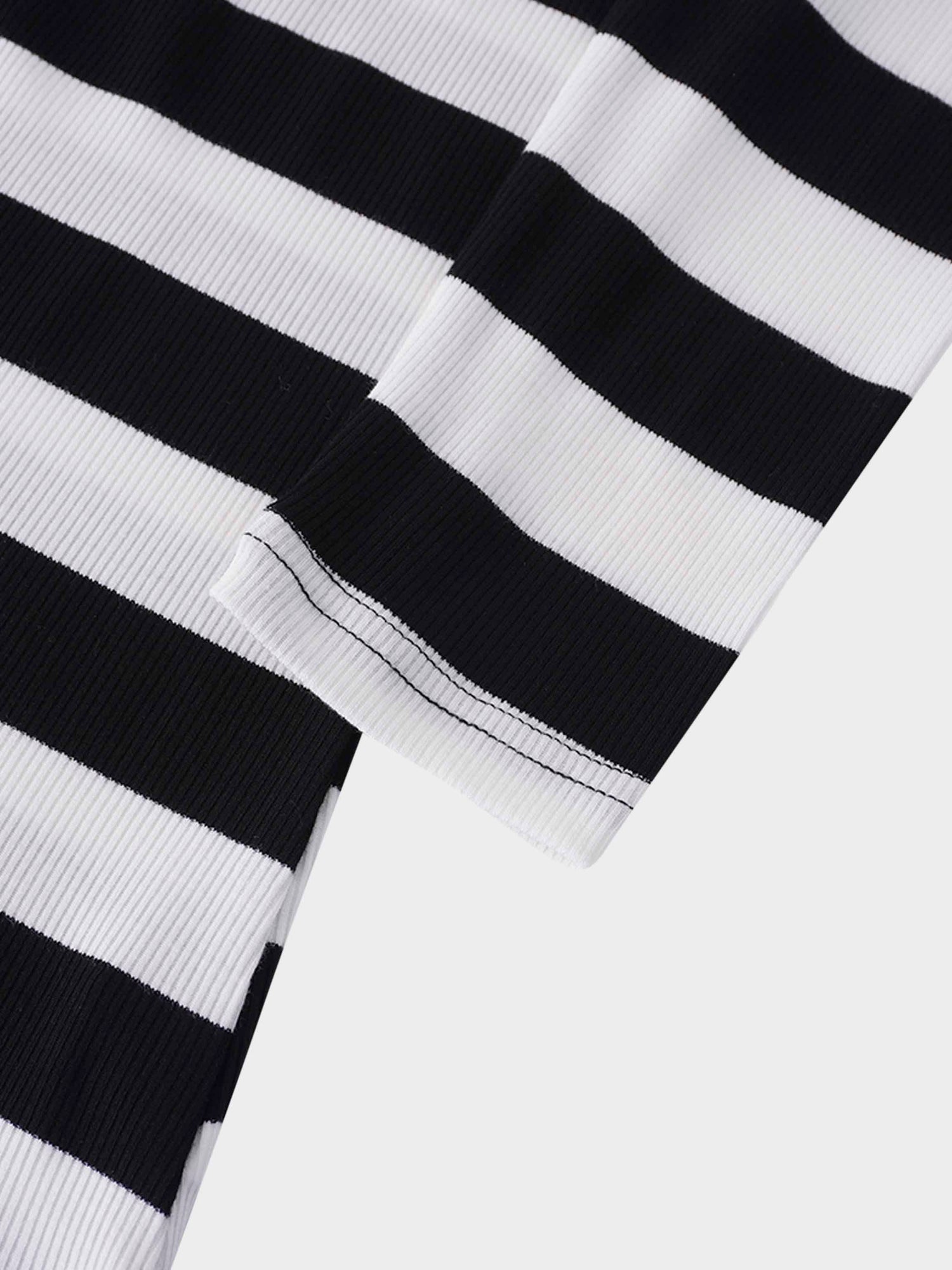 Ribbed Striped High V Tee Long Sleeve-White/Black