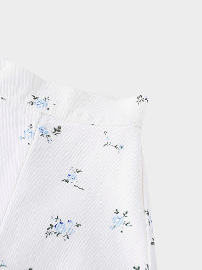 Printed Denim Trumpet Style Skirt-Mini Blue Floral