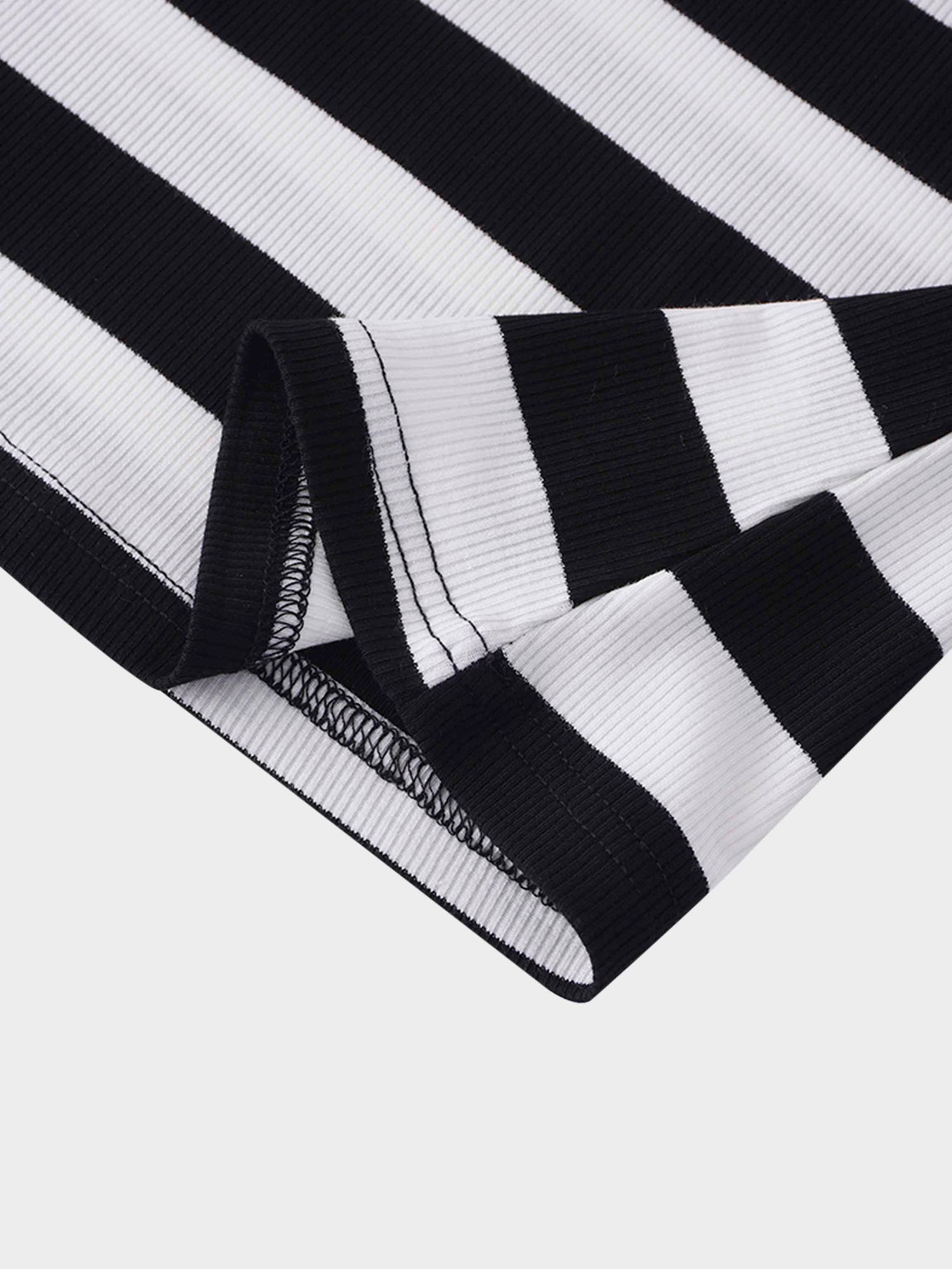 Ribbed Striped High V Tee Long Sleeve-White/Black