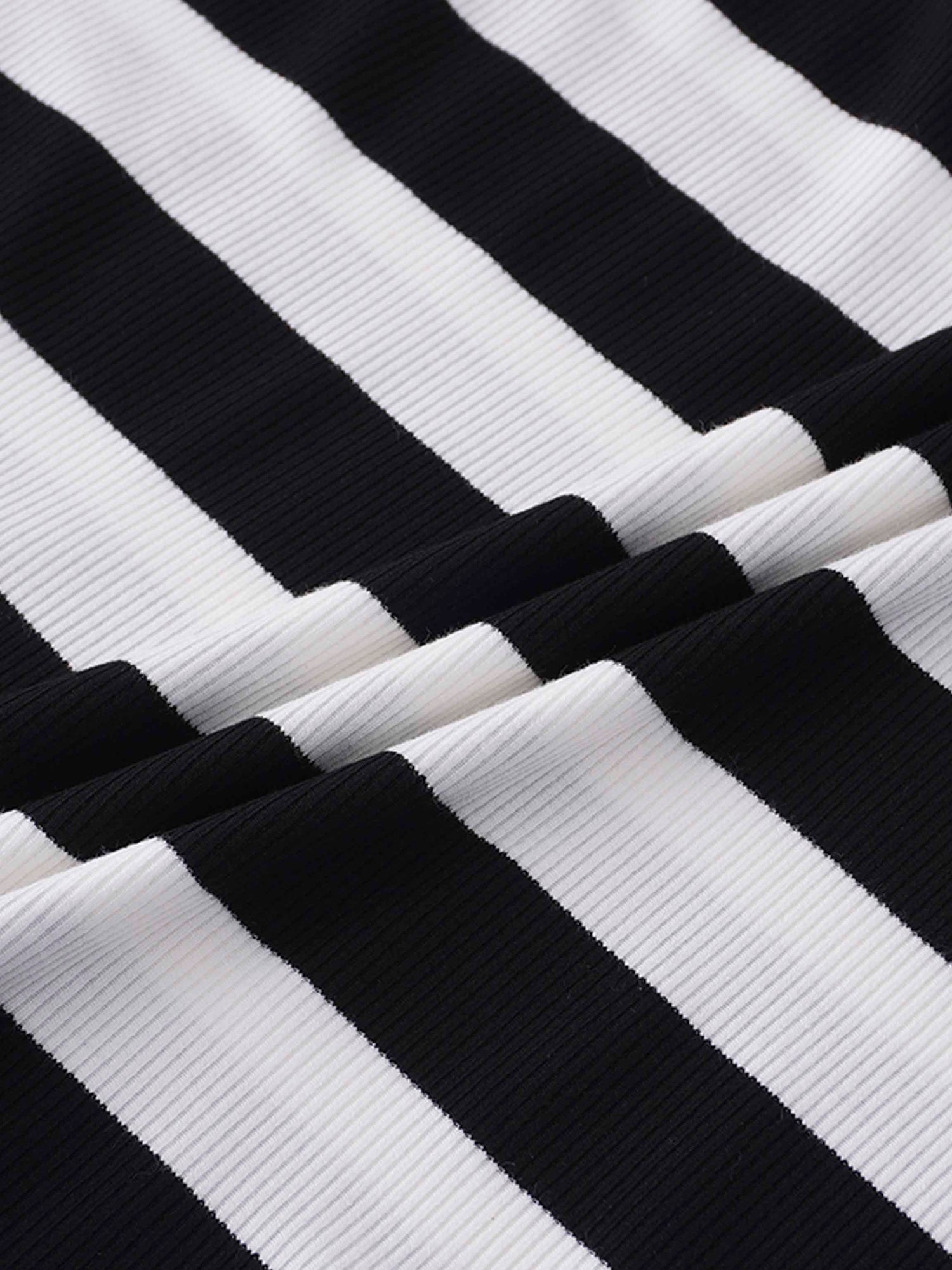 Ribbed Striped High V Tee Long Sleeve-White/Black