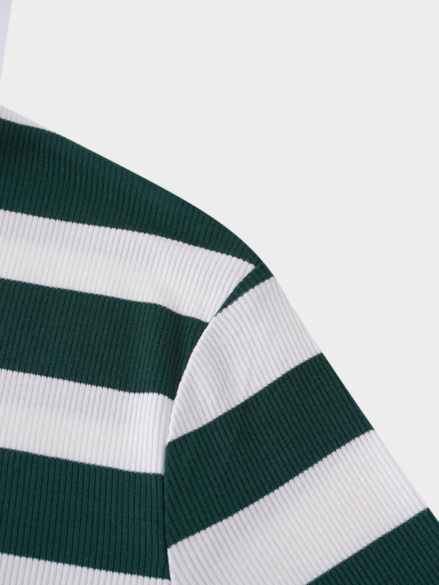 Ribbed Striped High V Tee Long Sleeve-Green/Ivory