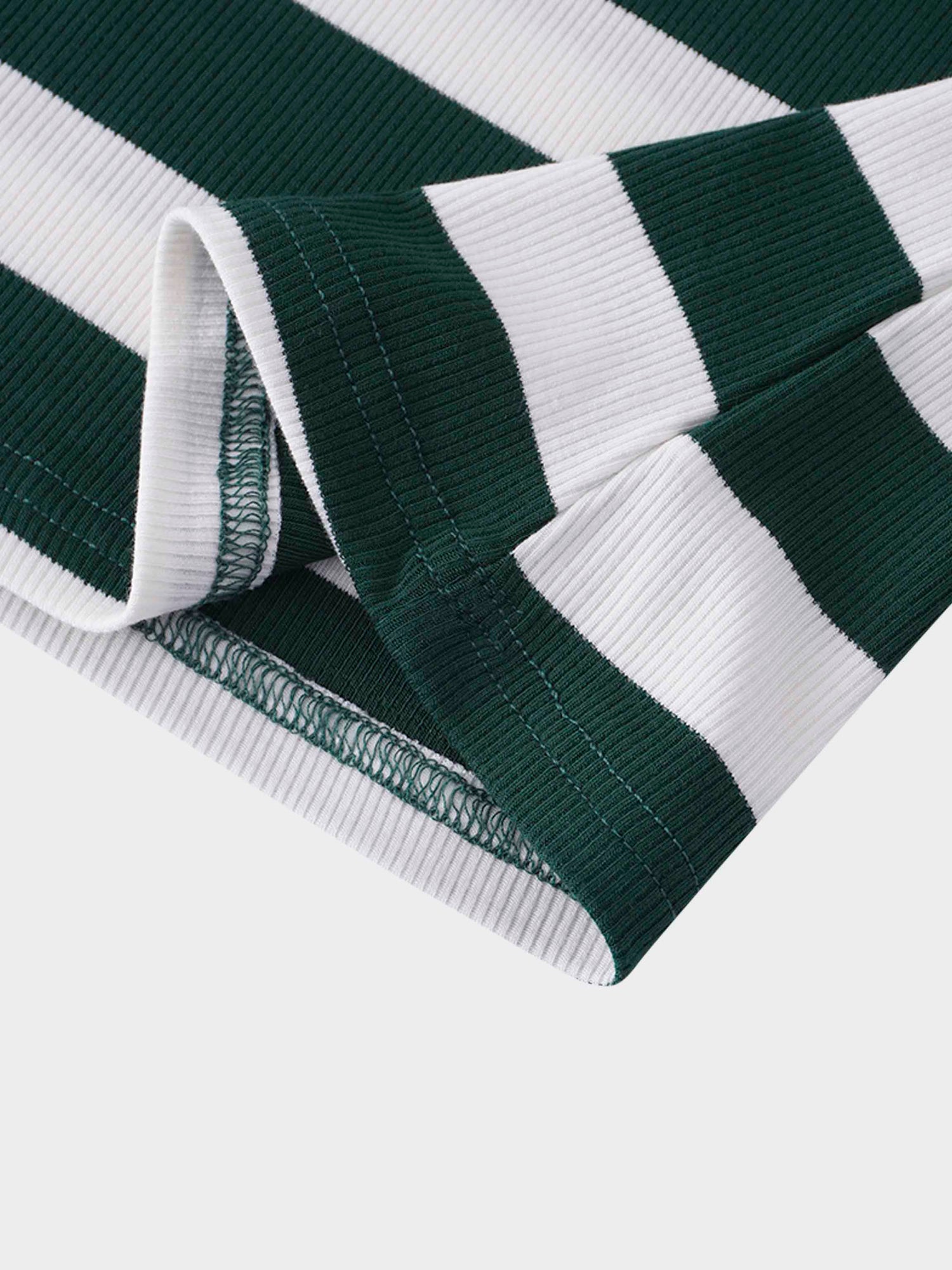 Ribbed Striped High V Tee Long Sleeve-Green/Ivory
